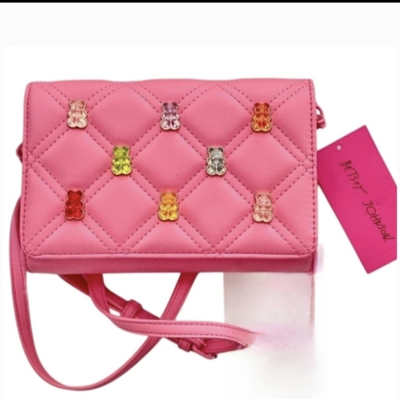 Betsey Johnson Handbags - Betsey Johnson Pink Crossbody Bag with Colorful Bear Accents EUC